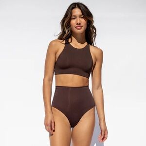 NWT Left on Friday Hi Dive Top in Cold Brew Brown Size S